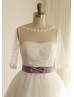 Polka Dots Tulle Elbow Sleeves Tea Length Wedding Dress